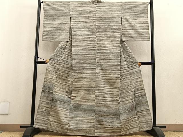 平和屋着物▽訪問着 単衣 紬地 横段文 正絹 逸品 BAAU4291mz