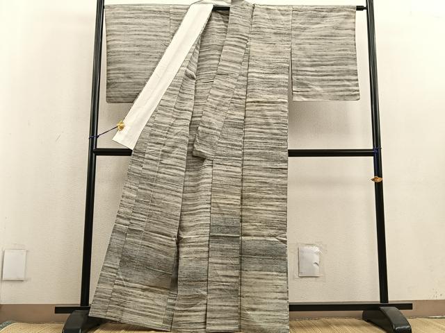 平和屋着物▽訪問着 単衣 紬地 横段文 正絹 逸品 BAAU4291mz