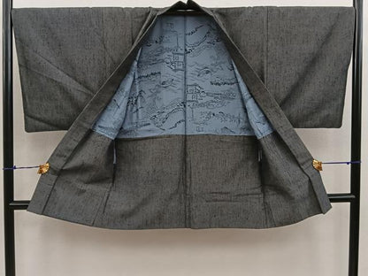 平和屋着物●男性 紬 アンサンブル 霞文 正絹 逸品 BAAU4454mz