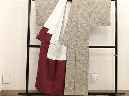 平和屋着物■上質な紬　幾何学文様　正絹　逸品　BAAU4476mz