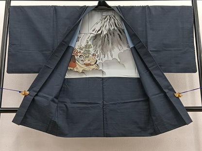 平和屋着物●男性 本場大島紬 アンサンブル 亀甲文様 羽裏：宝舟 正絹 逸品 BAAU4605gt