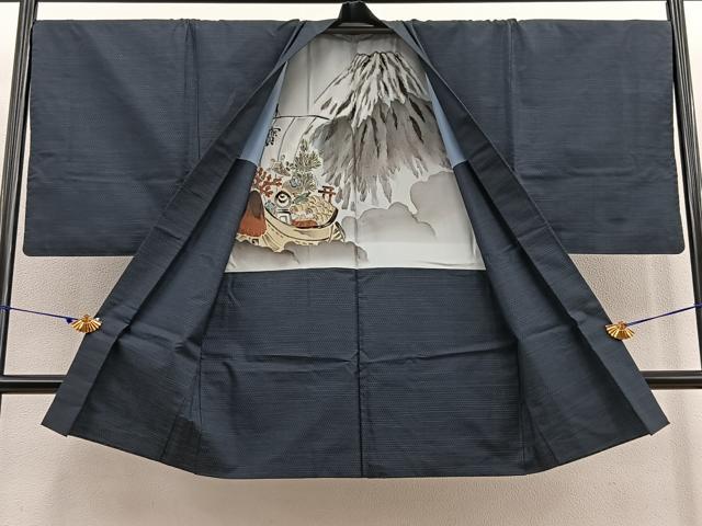 平和屋着物●男性 本場大島紬 アンサンブル 亀甲文様 羽裏：宝舟 正絹 逸品 BAAU4605gt