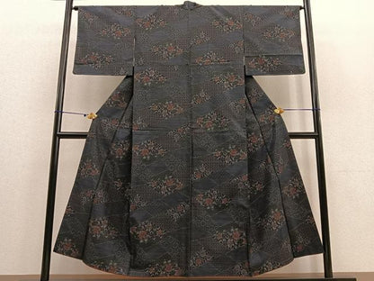 平和屋着物●本場大島紬 切嵌花唐草文 正絹 逸品 BAAU4621gt