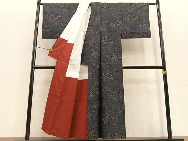 平和屋着物●本場大島紬 切嵌花唐草文 正絹 逸品 BAAU4621gt