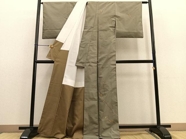 平和屋着物●訪問着 紬地 作家物 総刺繍 枝蕾 正絹 逸品 BAAU4631gt
