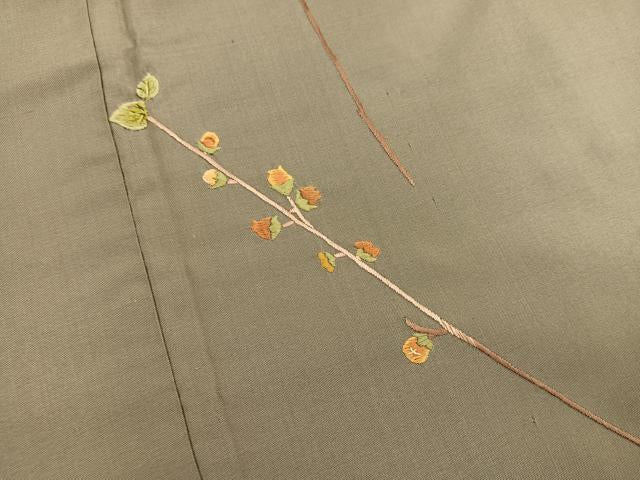 平和屋着物●訪問着 紬地 作家物 総刺繍 枝蕾 正絹 逸品 BAAU4631gt