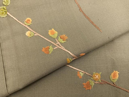 平和屋着物●訪問着 紬地 作家物 総刺繍 枝蕾 正絹 逸品 BAAU4631gt
