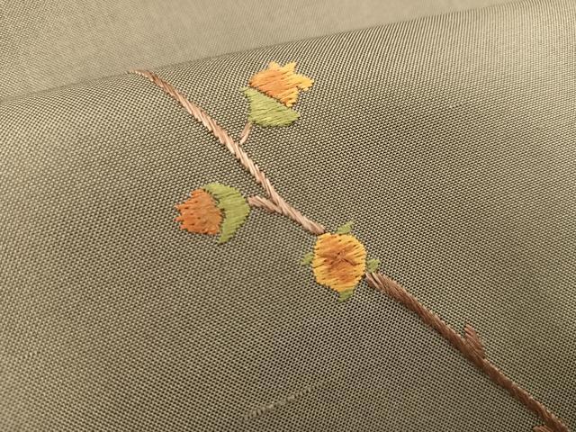 平和屋着物●訪問着 紬地 作家物 総刺繍 枝蕾 正絹 逸品 BAAU4631gt