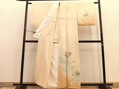 平和屋着物▽訪問着 単衣 駒刺繍 地紙花文 暈し染め金彩 正絹 逸品 BAAU4654gt