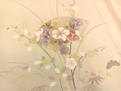 平和屋着物▽訪問着 単衣 駒刺繍 地紙花文 暈し染め金彩 正絹 逸品 BAAU4654gt