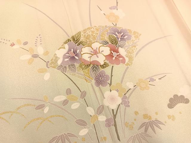 平和屋着物▽訪問着 単衣 駒刺繍 地紙花文 暈し染め金彩 正絹 逸品 BAAU4654gt