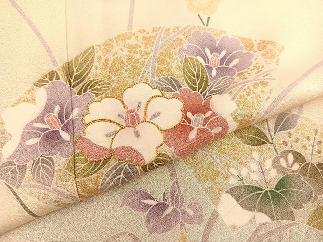 平和屋着物▽訪問着 単衣 駒刺繍 地紙花文 暈し染め金彩 正絹 逸品 BAAU4654gt