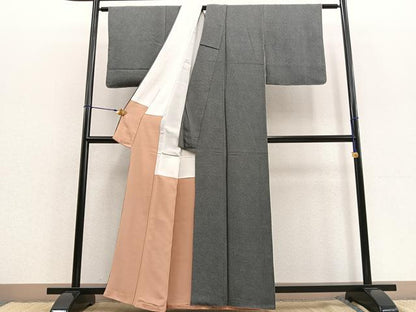 平和屋着物●江戸小紋　彫士：住田双光・染士：服部光擴　極小鮫小紋柄　黒地　正絹　逸品　未使用　BAAU4658gt