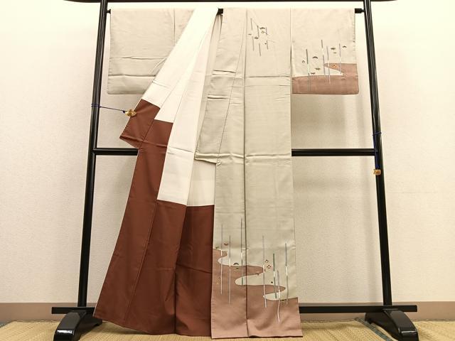 平和屋着物●訪問着 紬地 松竹梅 正絹 逸品 BAAU4663gt