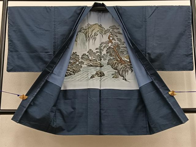 平和屋着物●男性 本場大島紬 アンサンブル 幾何学文様 長羽織 正絹 逸品 BAAU4666gt