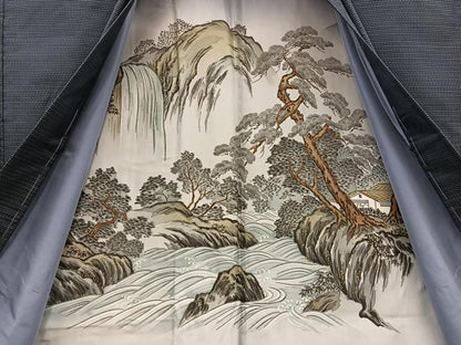 平和屋着物●男性 本場大島紬 アンサンブル 幾何学文様 長羽織 正絹 逸品 BAAU4666gt
