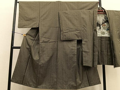 平和屋着物●男性 紬 アンサンブル 幾何学文様 正絹 逸品 BAAU4668gt
