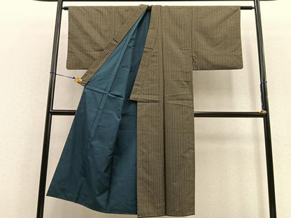 平和屋着物●男性 紬 アンサンブル 幾何学文様 正絹 逸品 BAAU4668gt