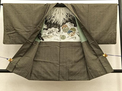 平和屋着物●男性 紬 アンサンブル 幾何学文様 正絹 逸品 BAAU4668gt