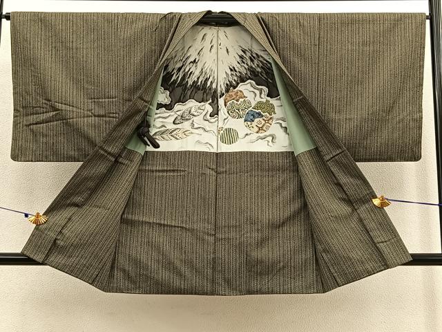 平和屋着物●男性 紬 アンサンブル 幾何学文様 正絹 逸品 BAAU4668gt