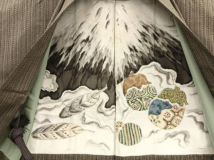 平和屋着物●男性 紬 アンサンブル 幾何学文様 正絹 逸品 BAAU4668gt