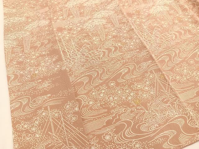 平和屋着物●上質な小紋 流水花松文 金彩 正絹 逸品 BAAU4674gt