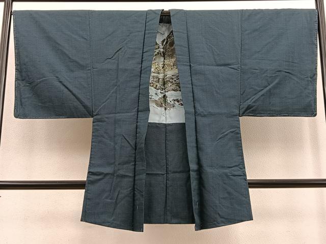 平和屋着物∞男性 紬 長羽織 100亀甲 正絹 逸品 BAAU4687gt