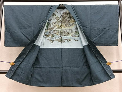 平和屋着物∞男性 紬 長羽織 100亀甲 正絹 逸品 BAAU4687gt
