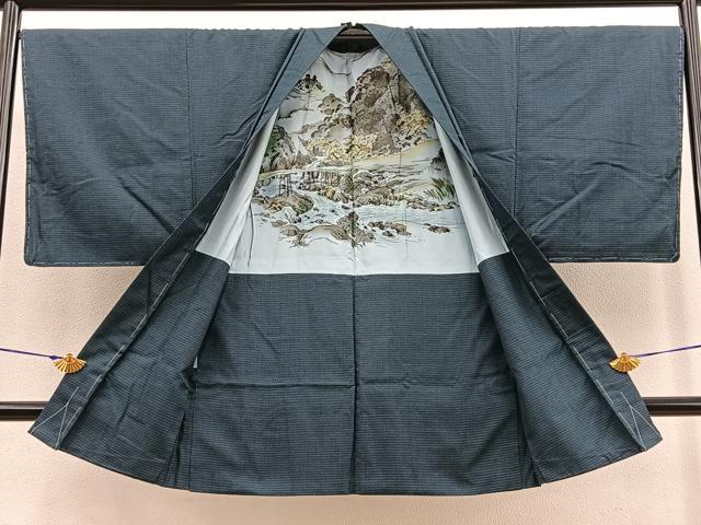 平和屋着物∞男性 紬 長羽織 100亀甲 正絹 逸品 BAAU4687gt