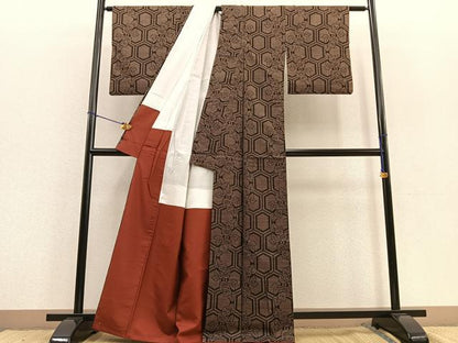 平和屋着物●本場大島紬 7マルキ 亀甲蔦の葉文 正絹 逸品 BAAU4699gt