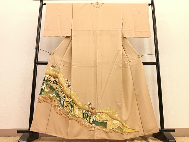 平和屋着物■豪華色留袖　駒刺繍　渡橋笹竹松文　金彩　正絹　逸品　BAAU4760gt