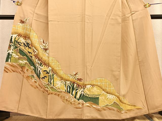 平和屋着物■豪華色留袖　駒刺繍　渡橋笹竹松文　金彩　正絹　逸品　BAAU4760gt