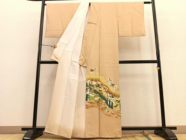平和屋着物■豪華色留袖　駒刺繍　渡橋笹竹松文　金彩　正絹　逸品　BAAU4760gt