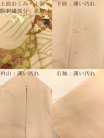 平和屋着物■豪華色留袖　駒刺繍　立波飛鶴花文　金彩　正絹　逸品　BAAU4770gt