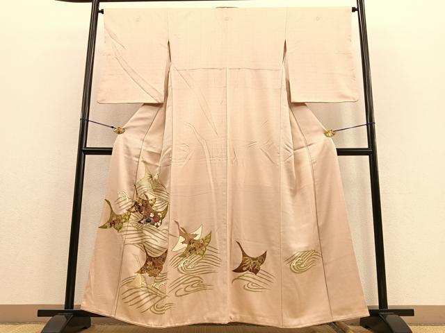 平和屋着物■豪華色留袖　駒刺繍　立波飛鶴花文　金彩　正絹　逸品　BAAU4770gt