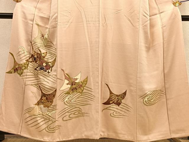 平和屋着物■豪華色留袖　駒刺繍　立波飛鶴花文　金彩　正絹　逸品　BAAU4770gt