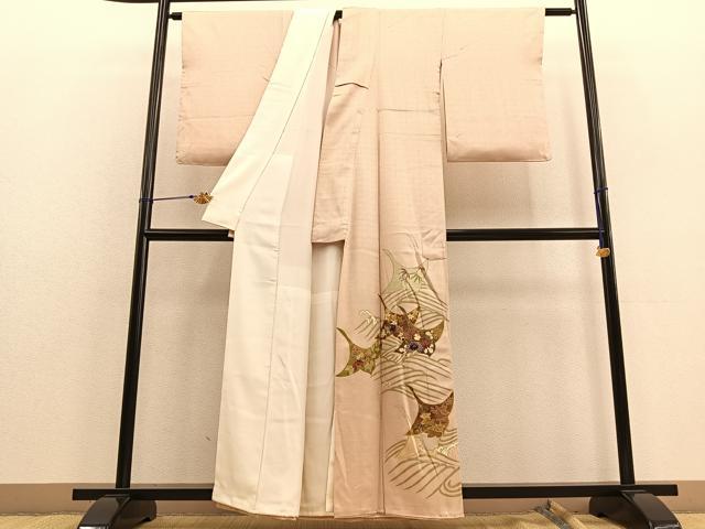 平和屋着物■豪華色留袖　駒刺繍　立波飛鶴花文　金彩　正絹　逸品　BAAU4770gt