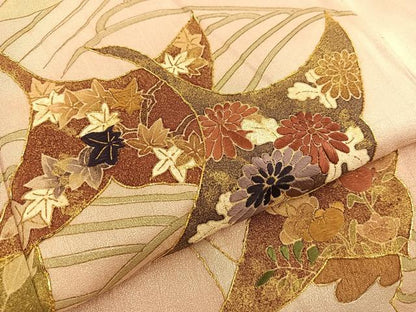 平和屋着物■豪華色留袖　駒刺繍　立波飛鶴花文　金彩　正絹　逸品　BAAU4770gt