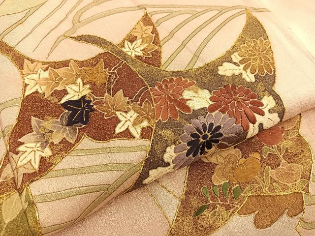 平和屋着物■豪華色留袖　駒刺繍　立波飛鶴花文　金彩　正絹　逸品　BAAU4770gt
