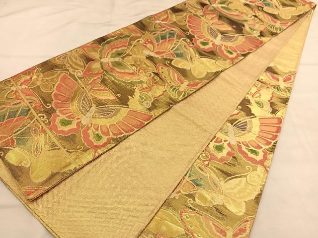 平和屋着物◎佐賀錦　六通柄袋帯　舞蝶文　金糸　正絹　逸品　BAAU4804hv