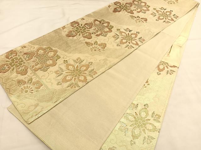 平和屋着物◎六通柄袋帯　道長花文　金糸　正絹　逸品　BAAU4805hv