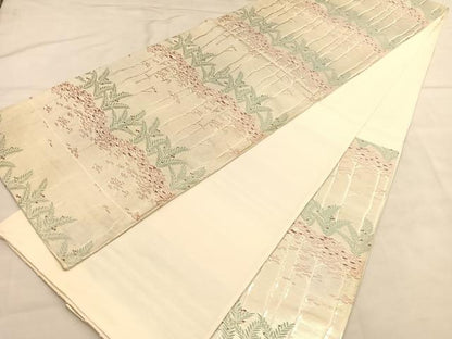 平和屋着物◎六通柄袋帯　唐織　樹林文　銀糸　引箔　正絹　逸品　BAAU4808hv