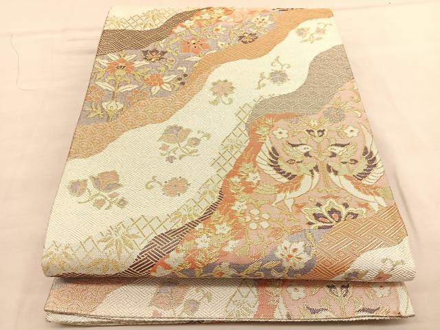 平和屋着物◎佐賀錦　六通柄袋帯　道長鳳凰花文　金銀糸　正絹　逸品　BAAU4809hv