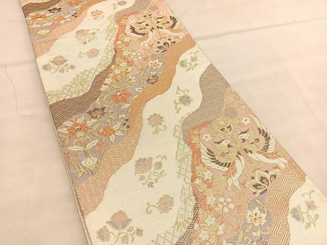 平和屋着物◎佐賀錦　六通柄袋帯　道長鳳凰花文　金銀糸　正絹　逸品　BAAU4809hv
