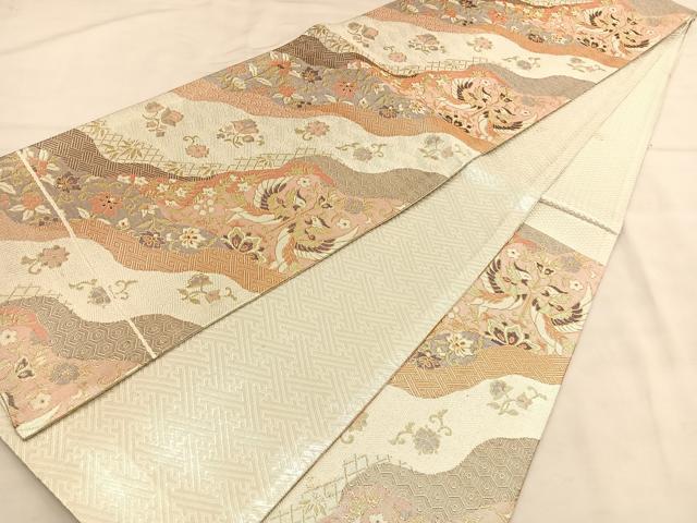 平和屋着物◎佐賀錦　六通柄袋帯　道長鳳凰花文　金銀糸　正絹　逸品　BAAU4809hv