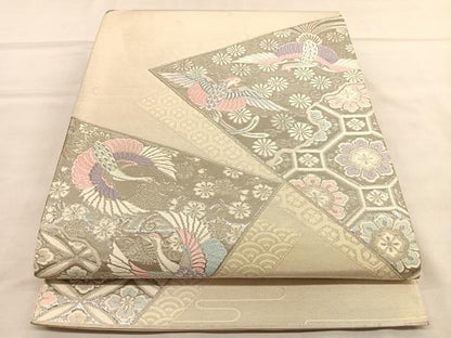 平和屋着物◎六通柄袋帯　唐織　名物鳳鶴紋　プラチナ箔　正絹　逸品　BAAU4812hv