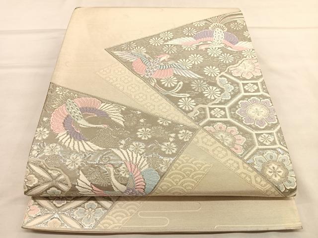 平和屋着物◎六通柄袋帯　唐織　名物鳳鶴紋　プラチナ箔　正絹　逸品　BAAU4812hv