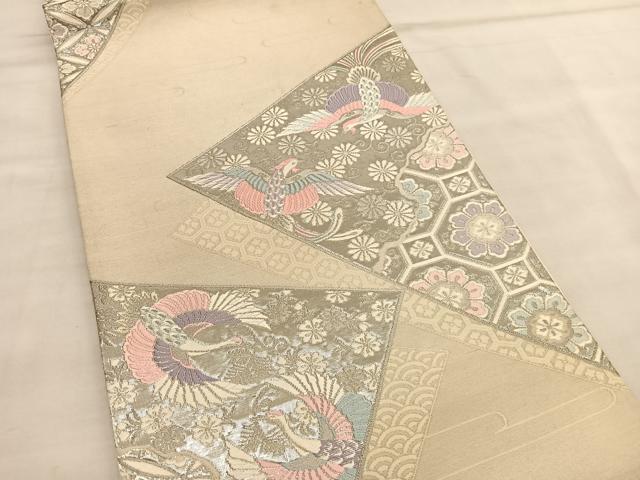 平和屋着物◎六通柄袋帯　唐織　名物鳳鶴紋　プラチナ箔　正絹　逸品　BAAU4812hv