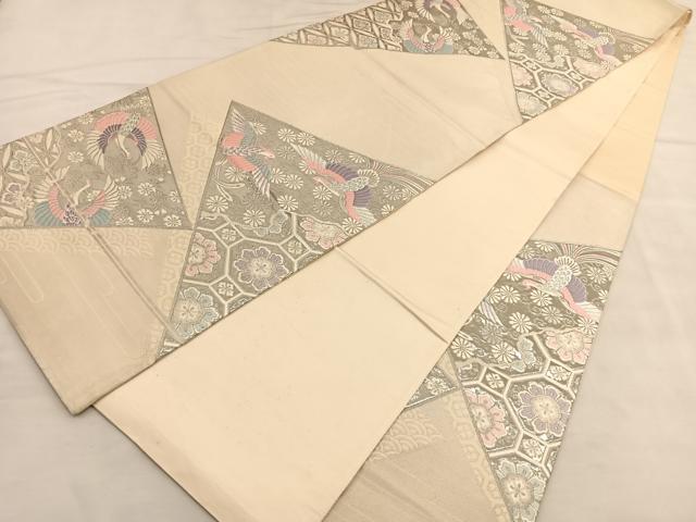 平和屋着物◎六通柄袋帯　唐織　名物鳳鶴紋　プラチナ箔　正絹　逸品　BAAU4812hv