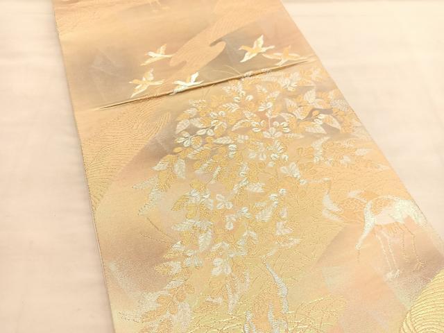 平和屋着物◎六通柄袋帯　寿香　群鶴萩文　金銀糸　錦引箔　正絹　逸品　BAAU4841hv